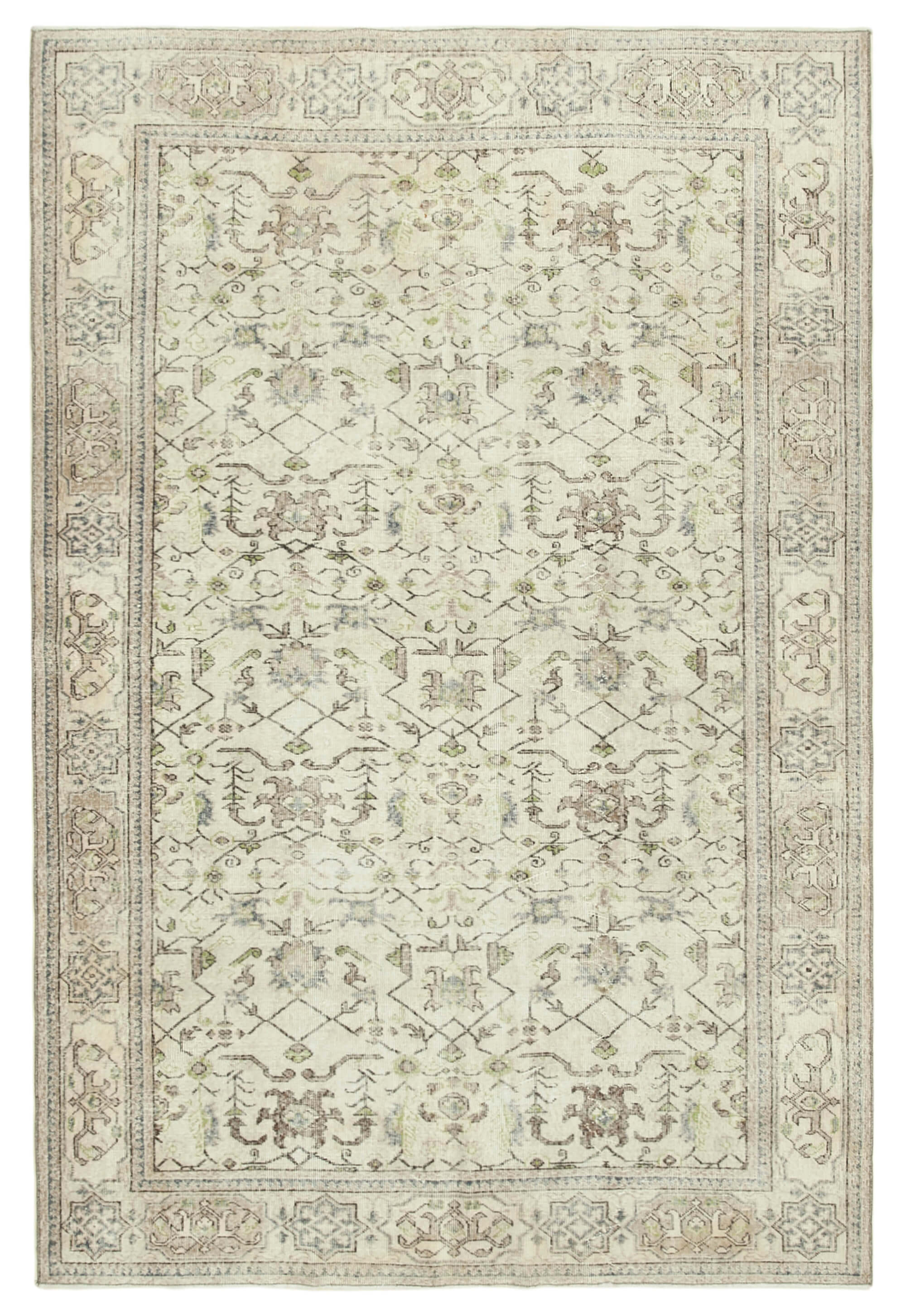 Handmade distressed oriental beige rug 202 cm x 296 cm