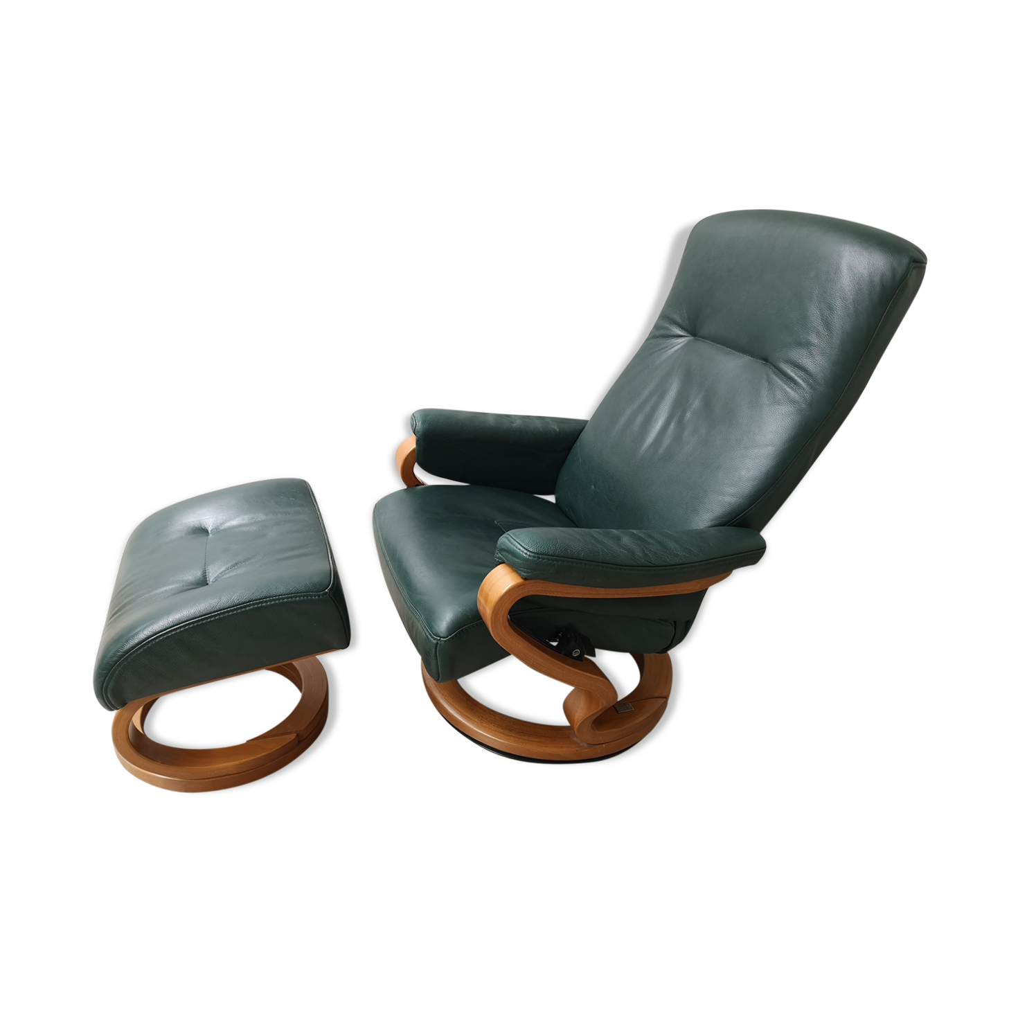 Mid - century leather armchair with footrest with relax function from himolla