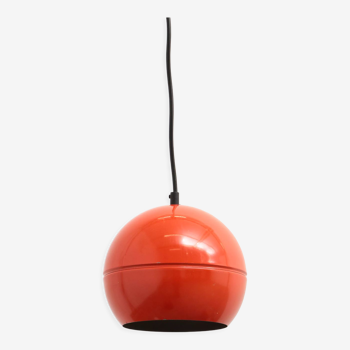 Red spherical hanging lamp made of metal from the 1960s