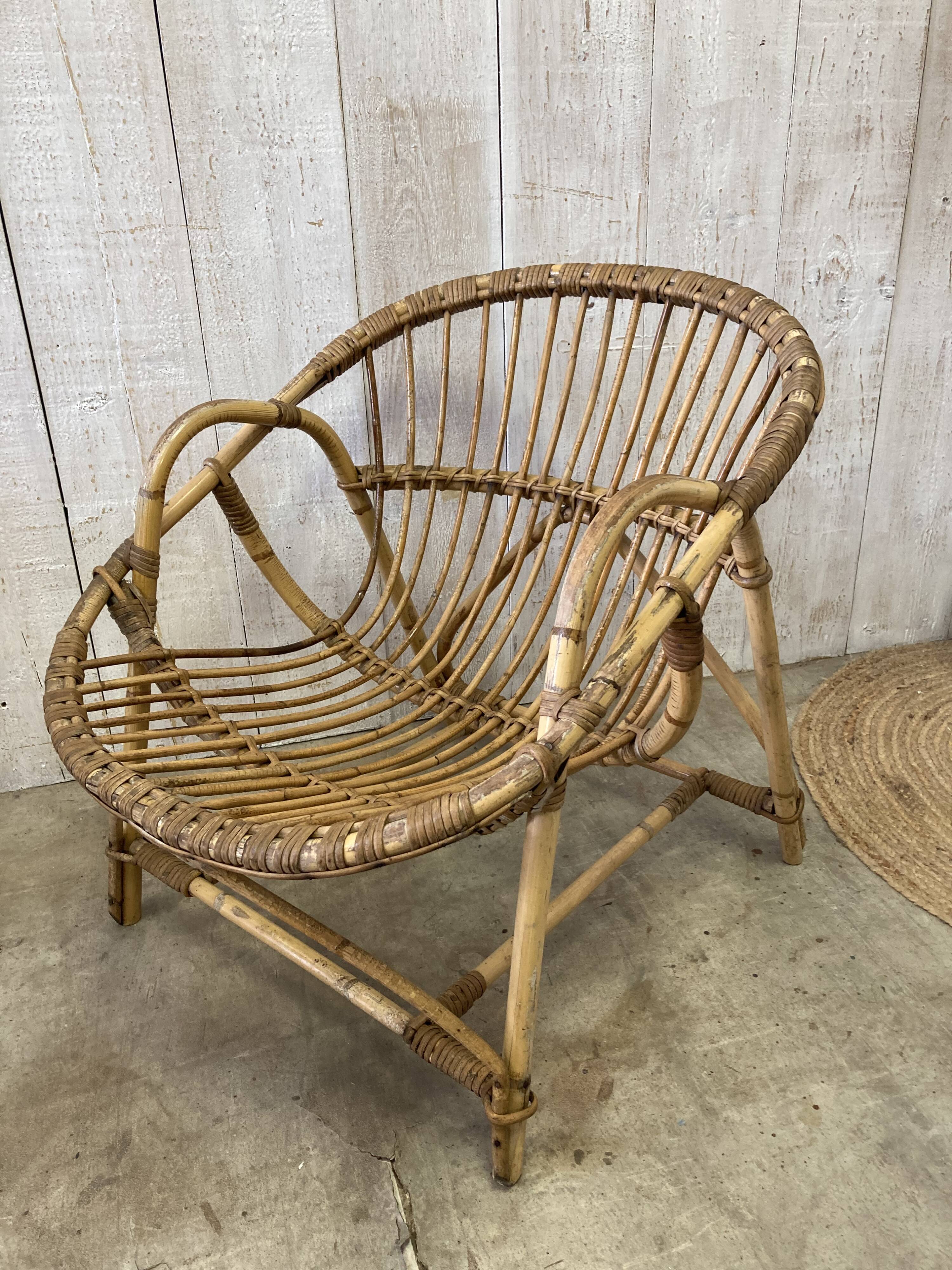 Pair of vintage rattan armchairs