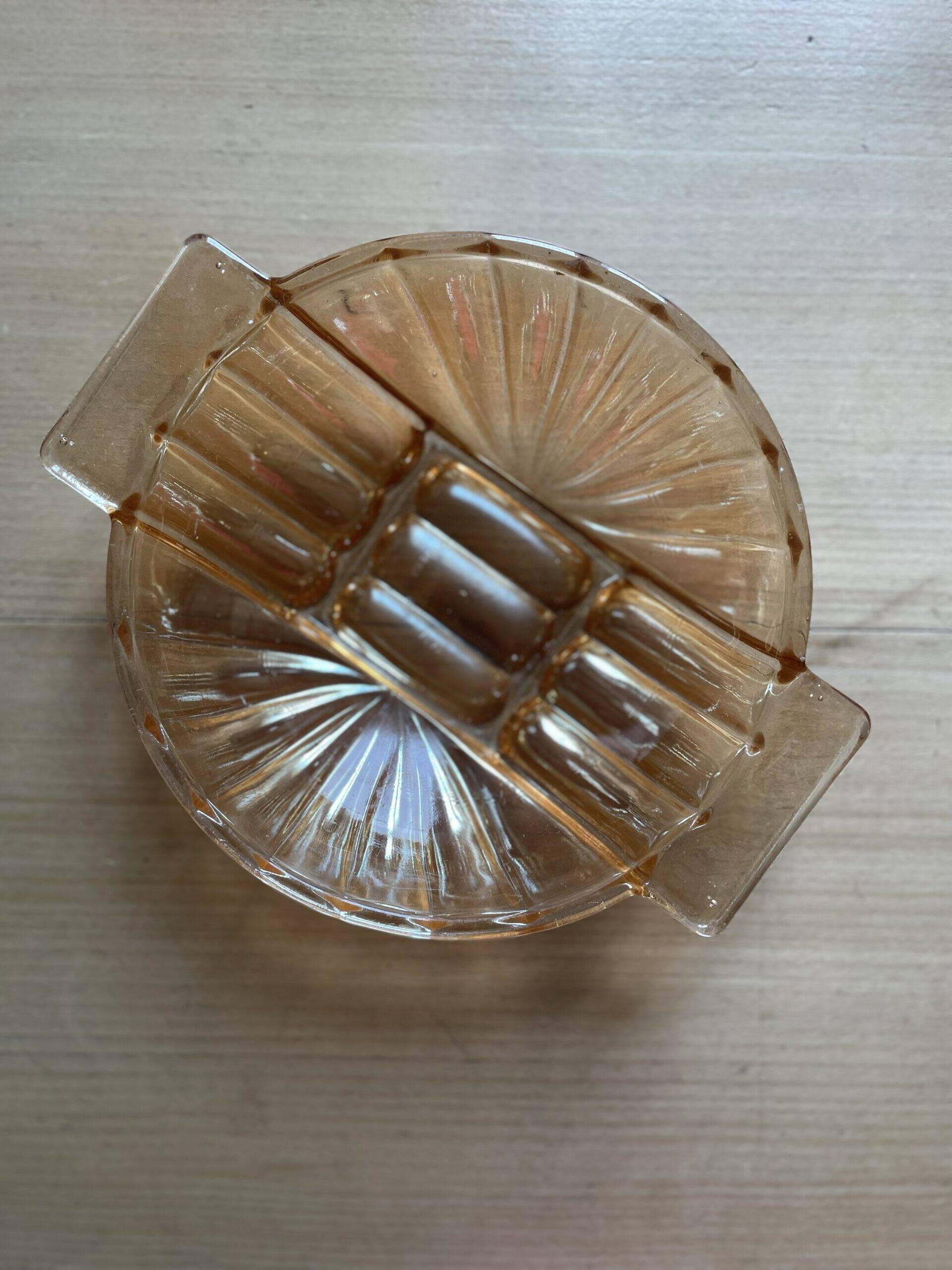 Vintage iridescent yellow shallow dish