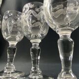 Suite de 6 verres à liqueur ou à porto en verre XIXe gravé à l'aiguille