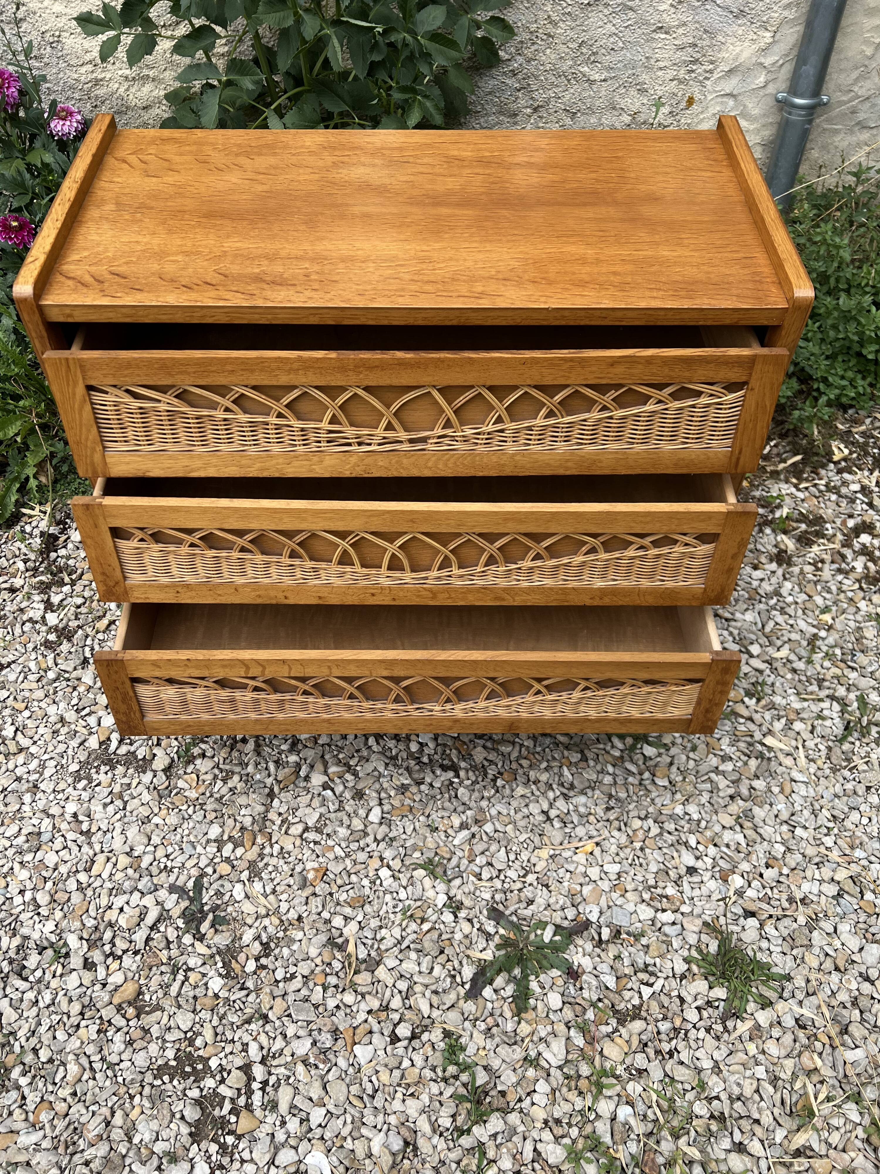 Vintage chest of drawers wood and rattan