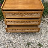 Vintage chest of drawers wood and rattan