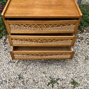 Vintage chest of drawers wood and rattan