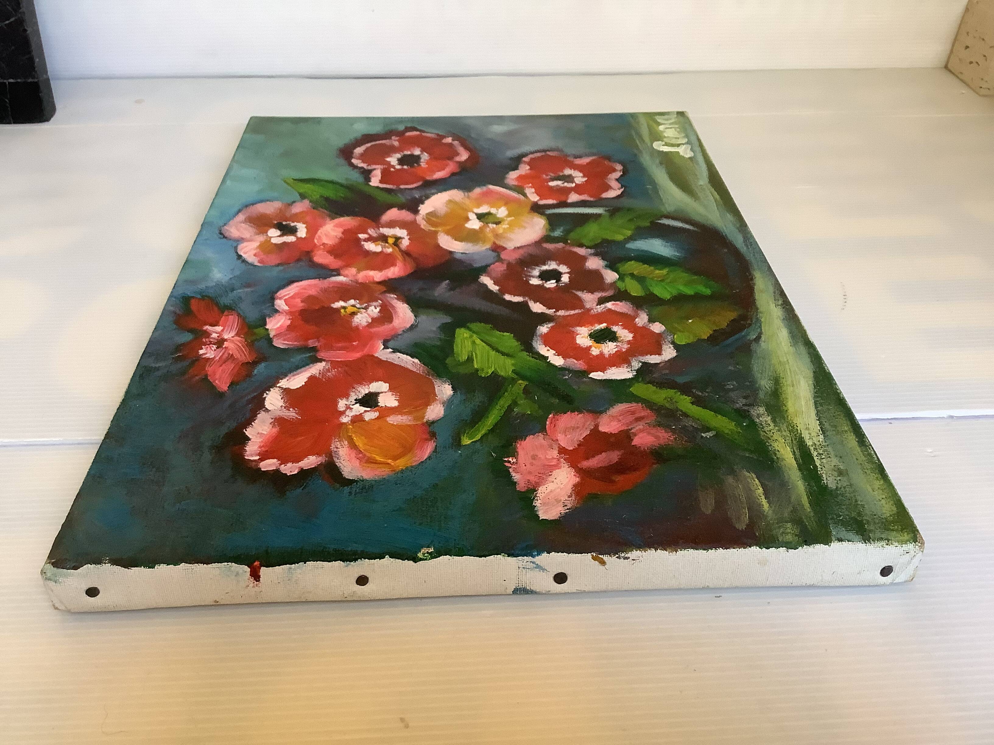 Painting bouquet of flowers oil on canvas signed