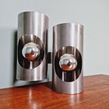 Space Age double wall lamp, in brushed aluminum, 1970s