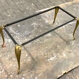 Table basse pieds en laiton, dessus en marbre, style baroque