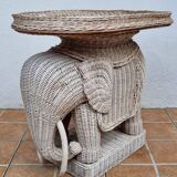 Side table, vintage rattan elephant, 70s