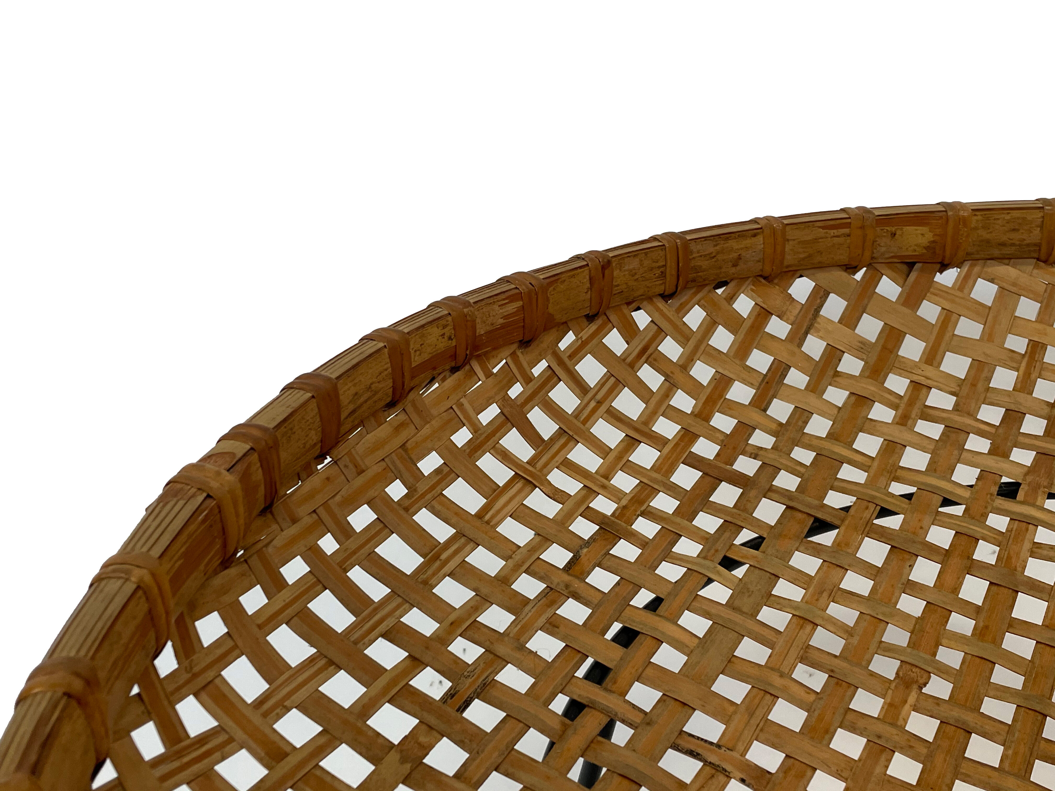 Rattan magazine rack on black metal frame, Artimeta, 1950