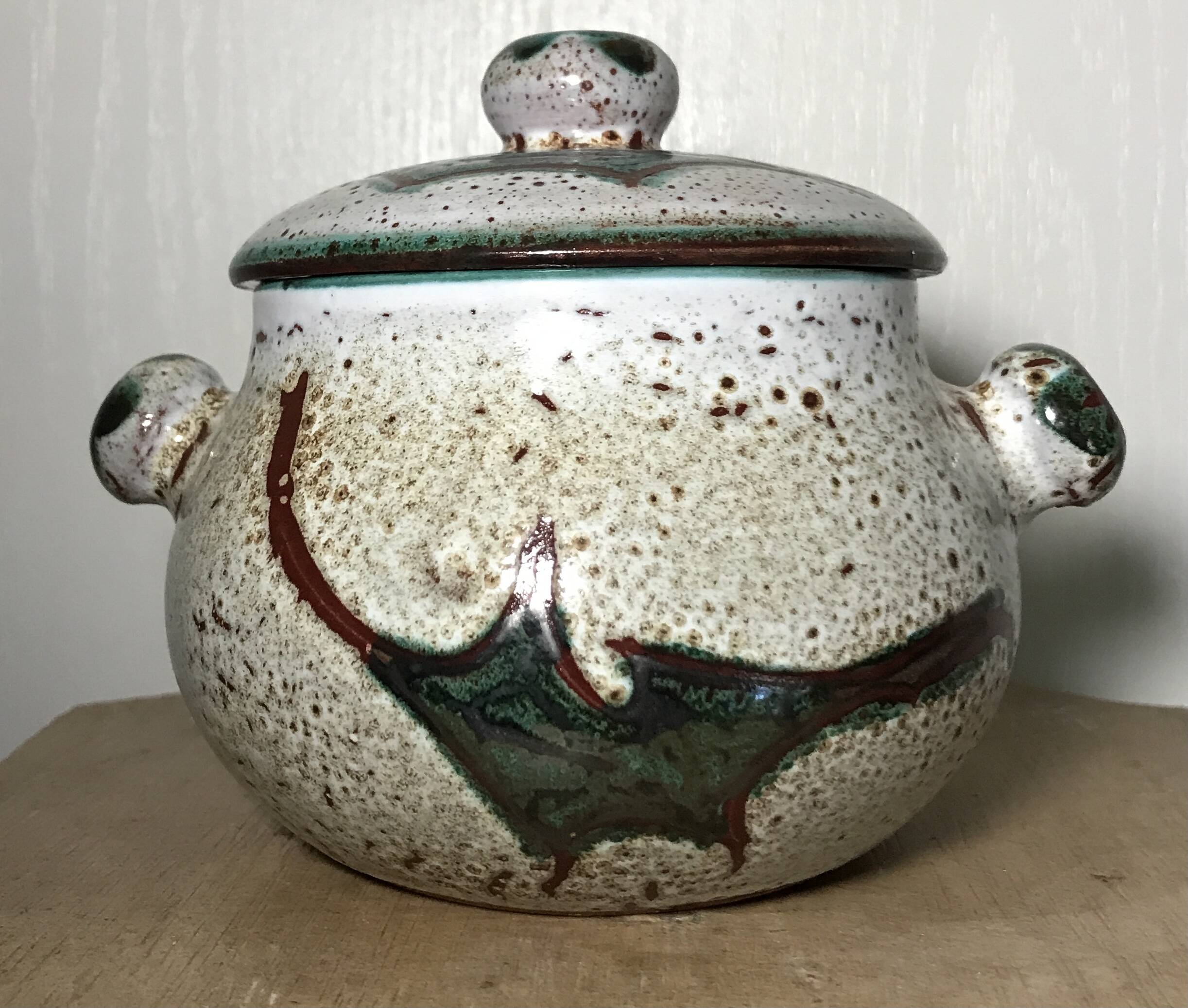 Vintage candy jar in enameled ceramic from Vallauris with thistle decoration