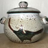 Vintage candy jar in enameled ceramic from Vallauris with thistle decoration