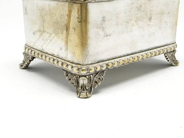 Eclectic sugar bowl, silver-plated brass, Bracia Buch, Poland, early 20th century