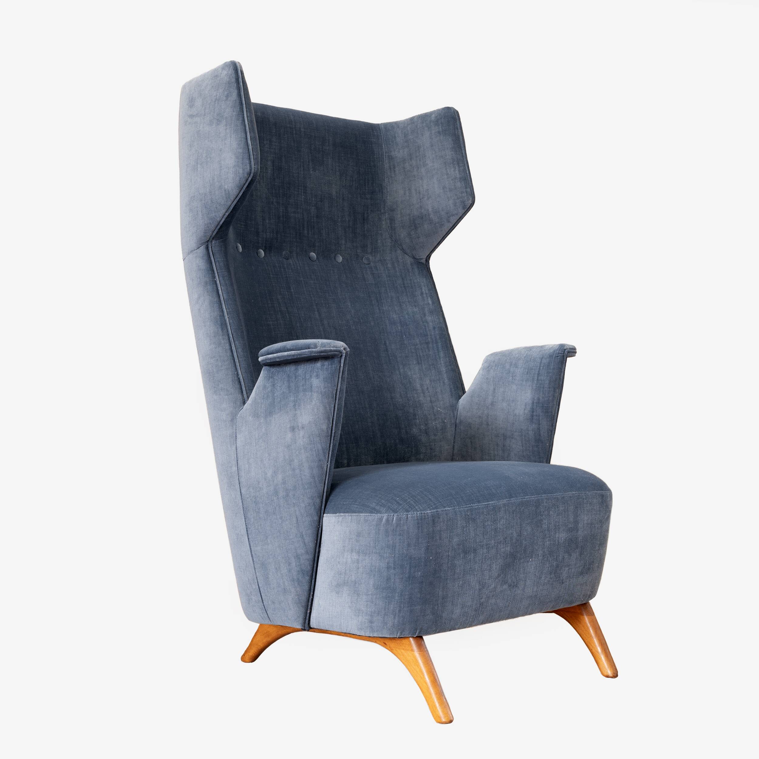 Pair of Mid-Century Modern Italian Velvet High Back Armchairs, 1950s