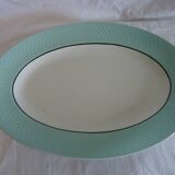 Moulin des loups oval serving dish, white with celadon-colored edges