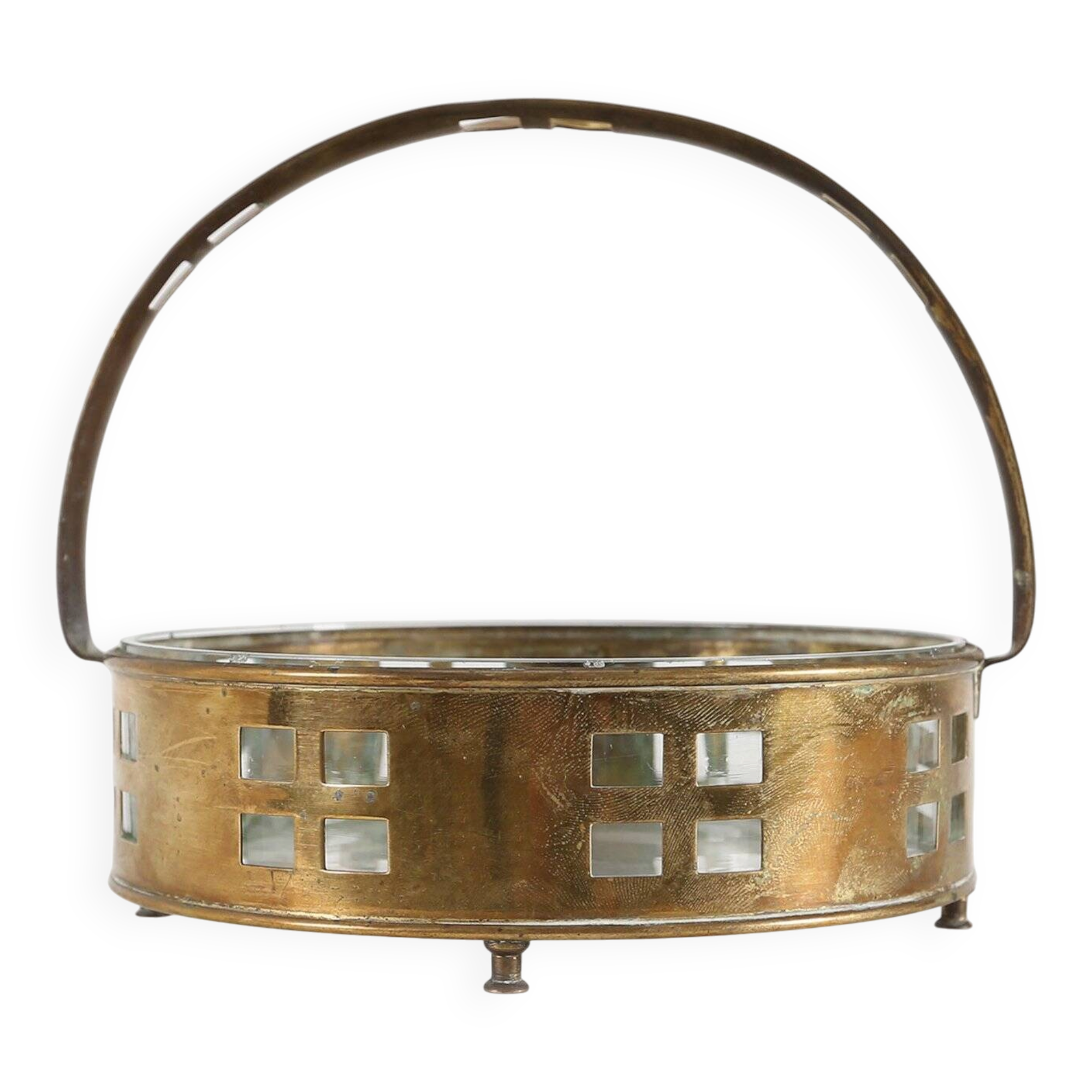 Art Deco Austrian Fruit Basket in Copper and Glass, 1920