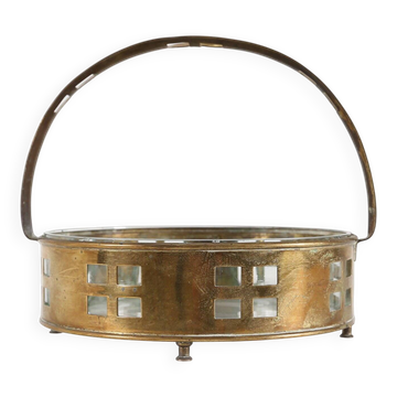 Art Deco Austrian Fruit Basket in Copper and Glass, 1920