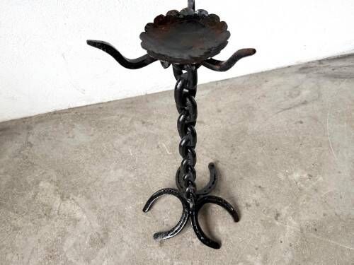 Large wrought iron floor candlestick, folk art, around 1900