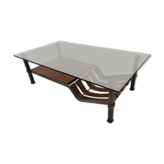 Iron and leather coffee table