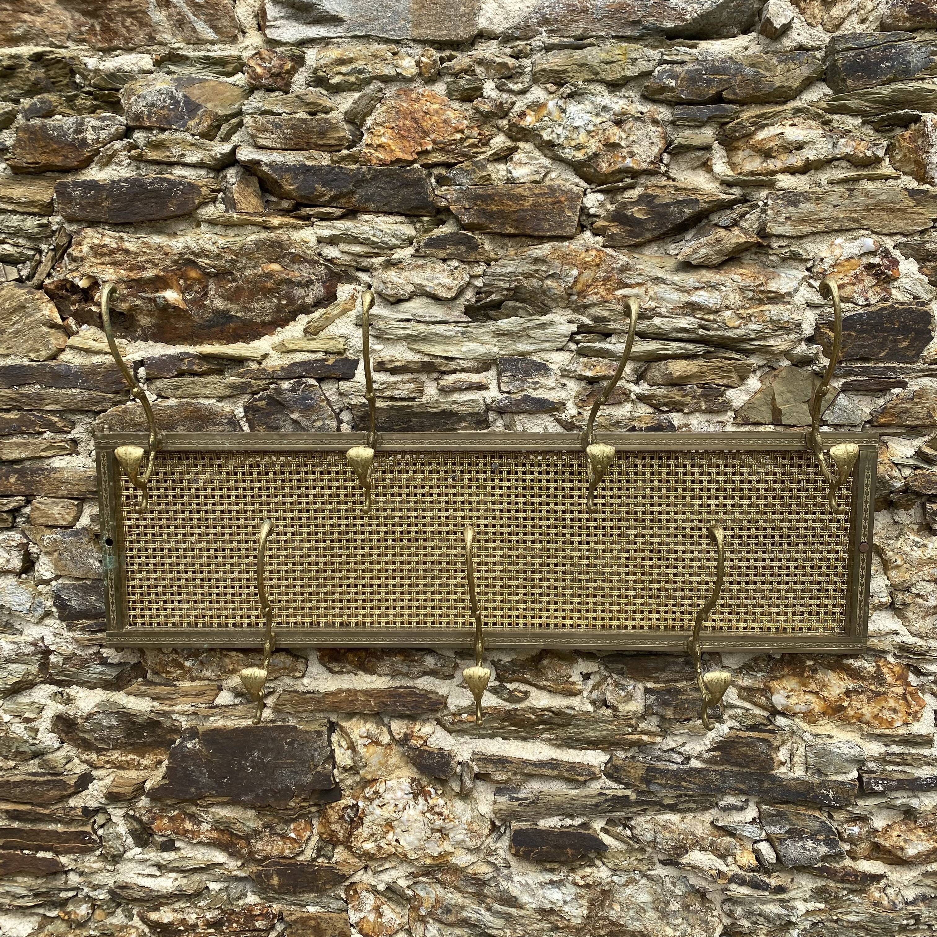 Gold metal wire mesh wall coat rack
