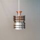 Danish/Swedish hanging lamp, in silver-coloured aluminium with orange interior paint.