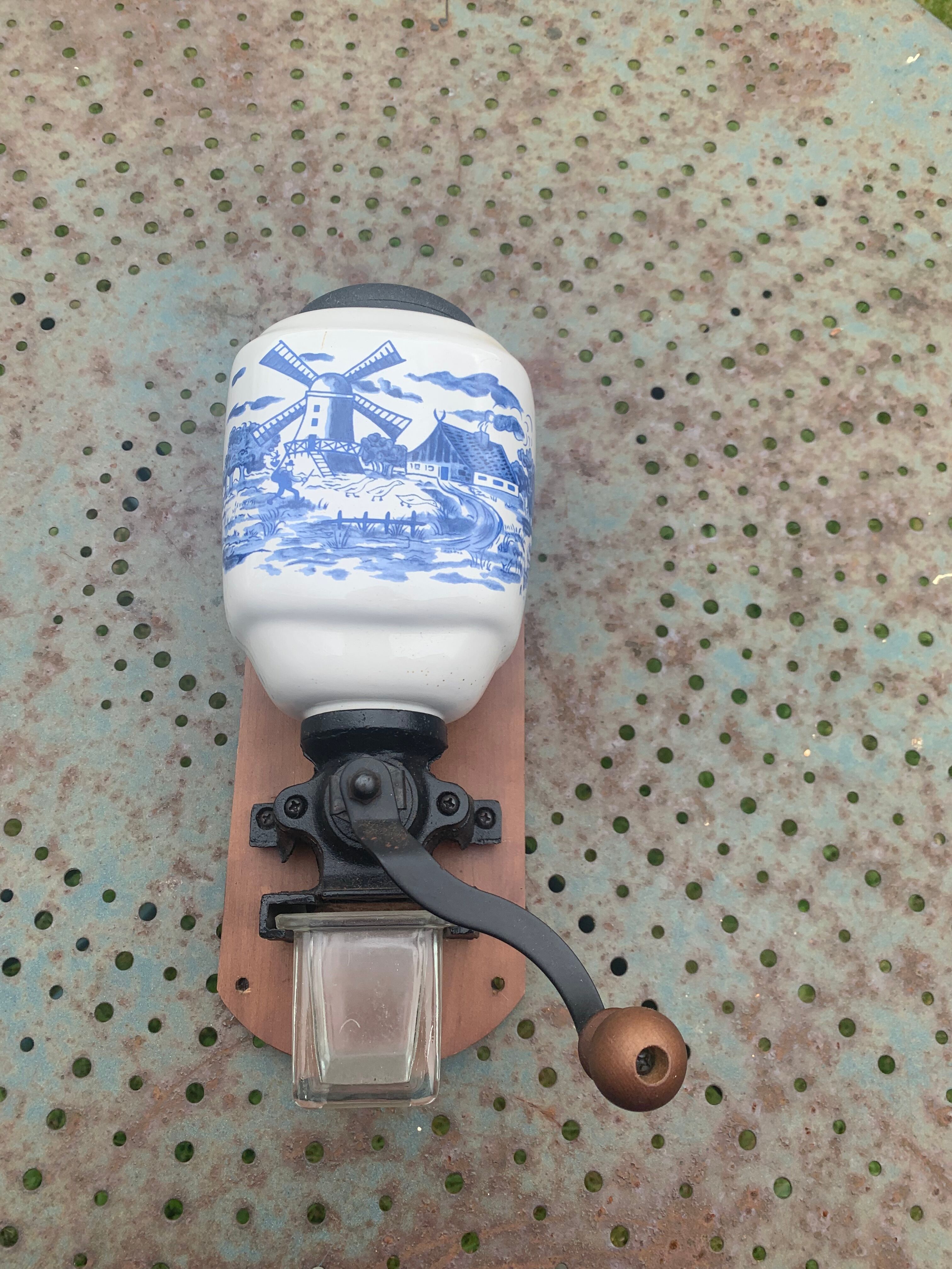 Wall-mounted coffee grinder complete vintage delft style mill décor