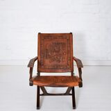 Ecuadorian wood and leather folding chair by Angel Pazmino