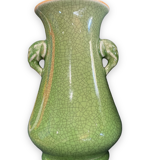 Green cracked ceramic vase Elephant Handles China XXth