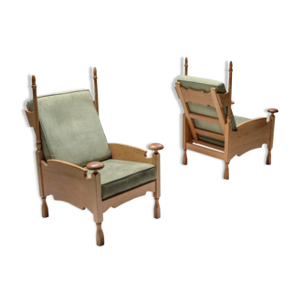 Throne long chairs in natural oak - 1950s