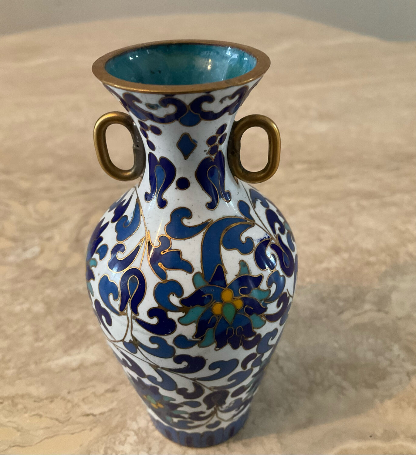 Miniature vase in brass and cloisonné enamel