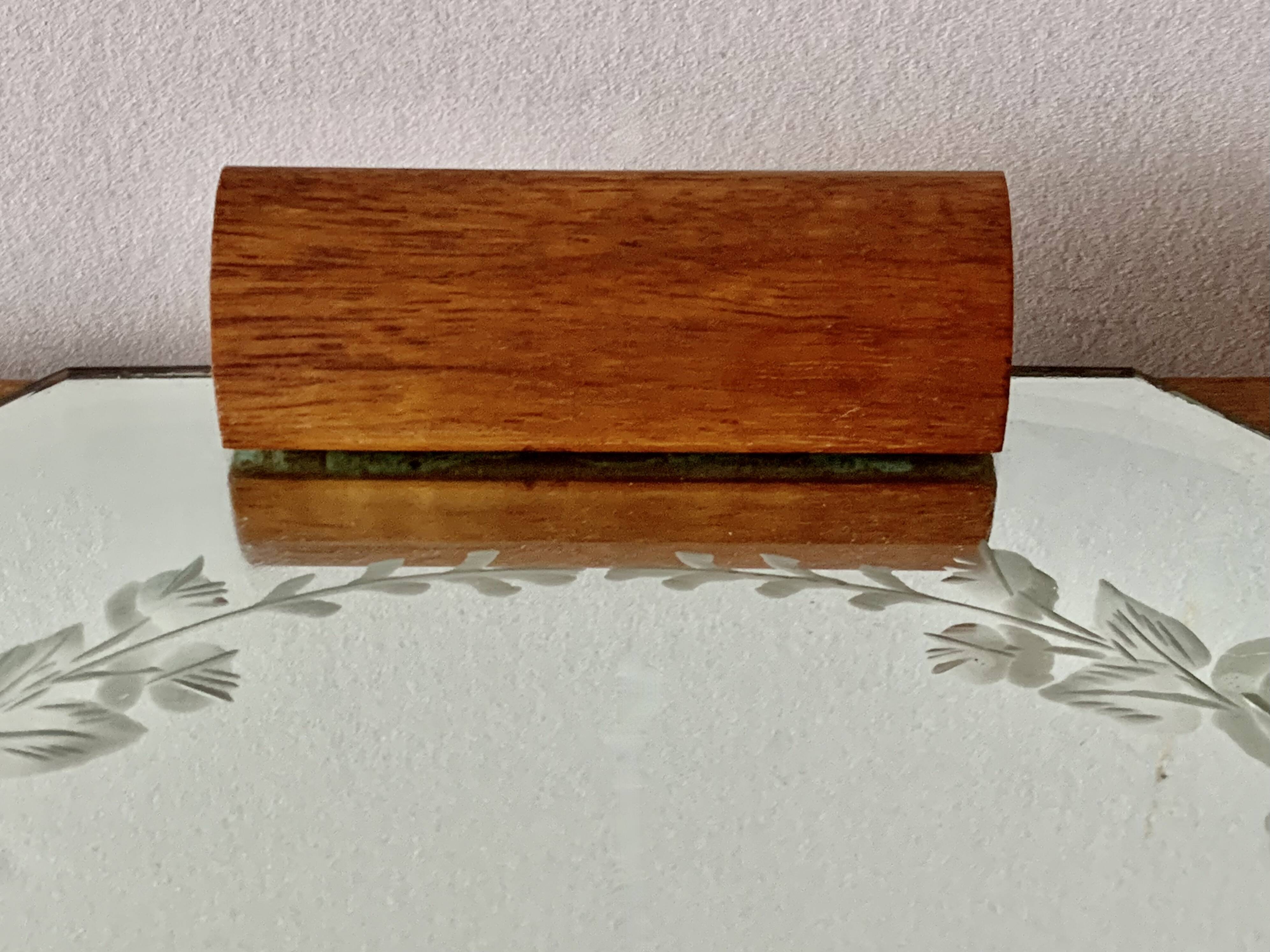 Art Deco mirrored tray with wooden handles