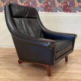 Scandinavian design armchair Aage Christiansen black leather 1950