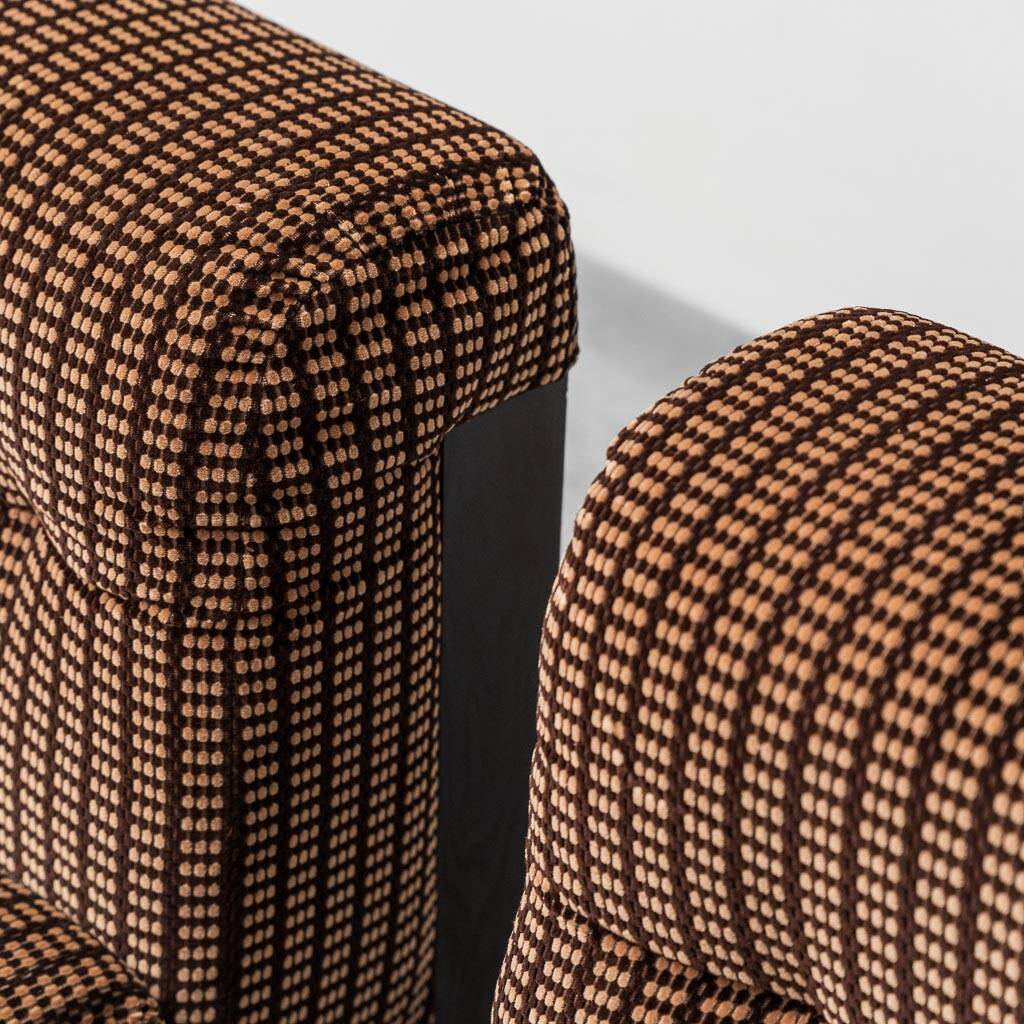 Divano 3 modules en tessuto marrone anni '70 vintage modernariato