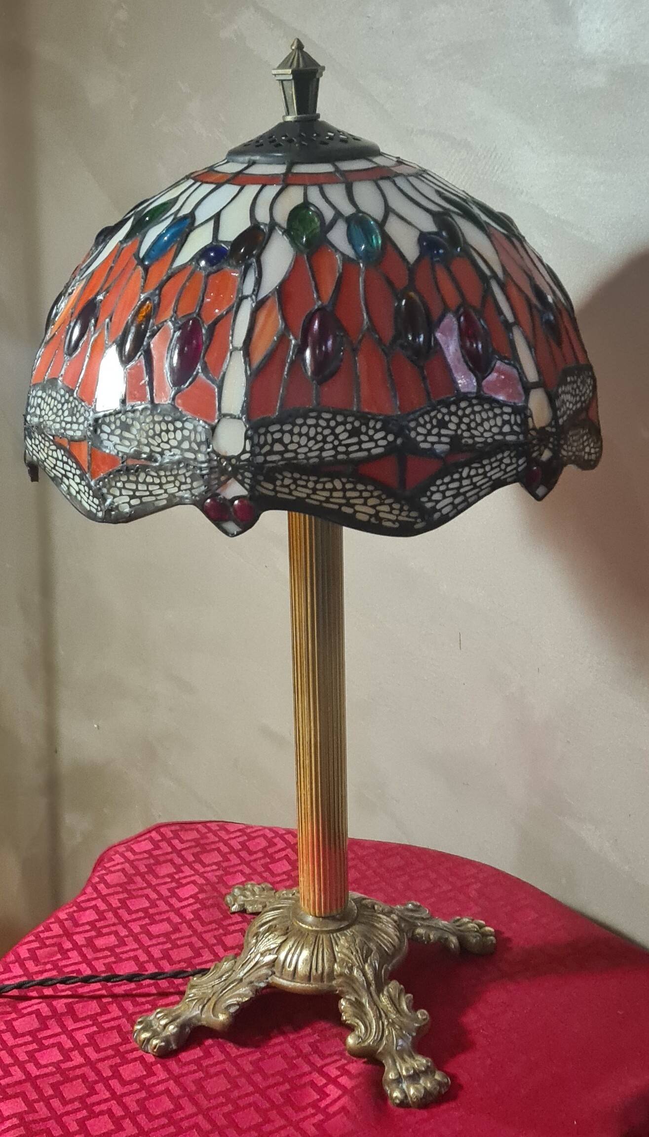 antique bronze lamp, glass paste lampshade, electrically redone