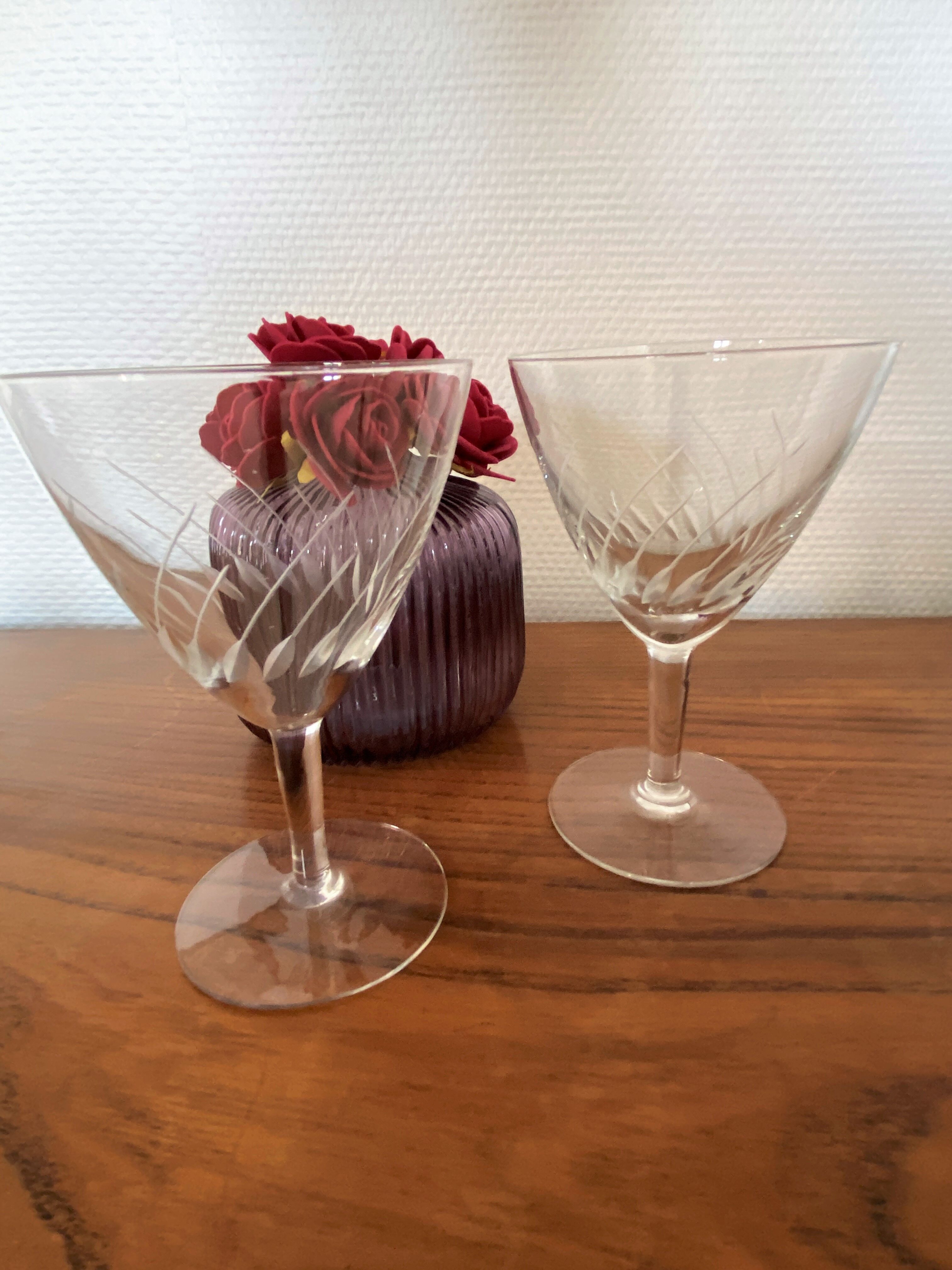 Set of 2 engraved glass water glasses 14 cl