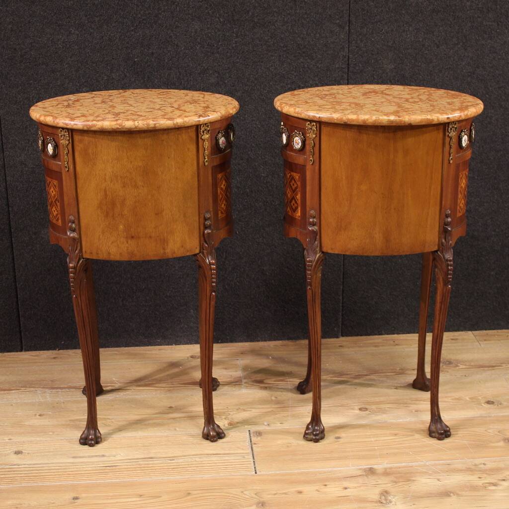 Pair of bedside tables in marquetry from the 20th century.