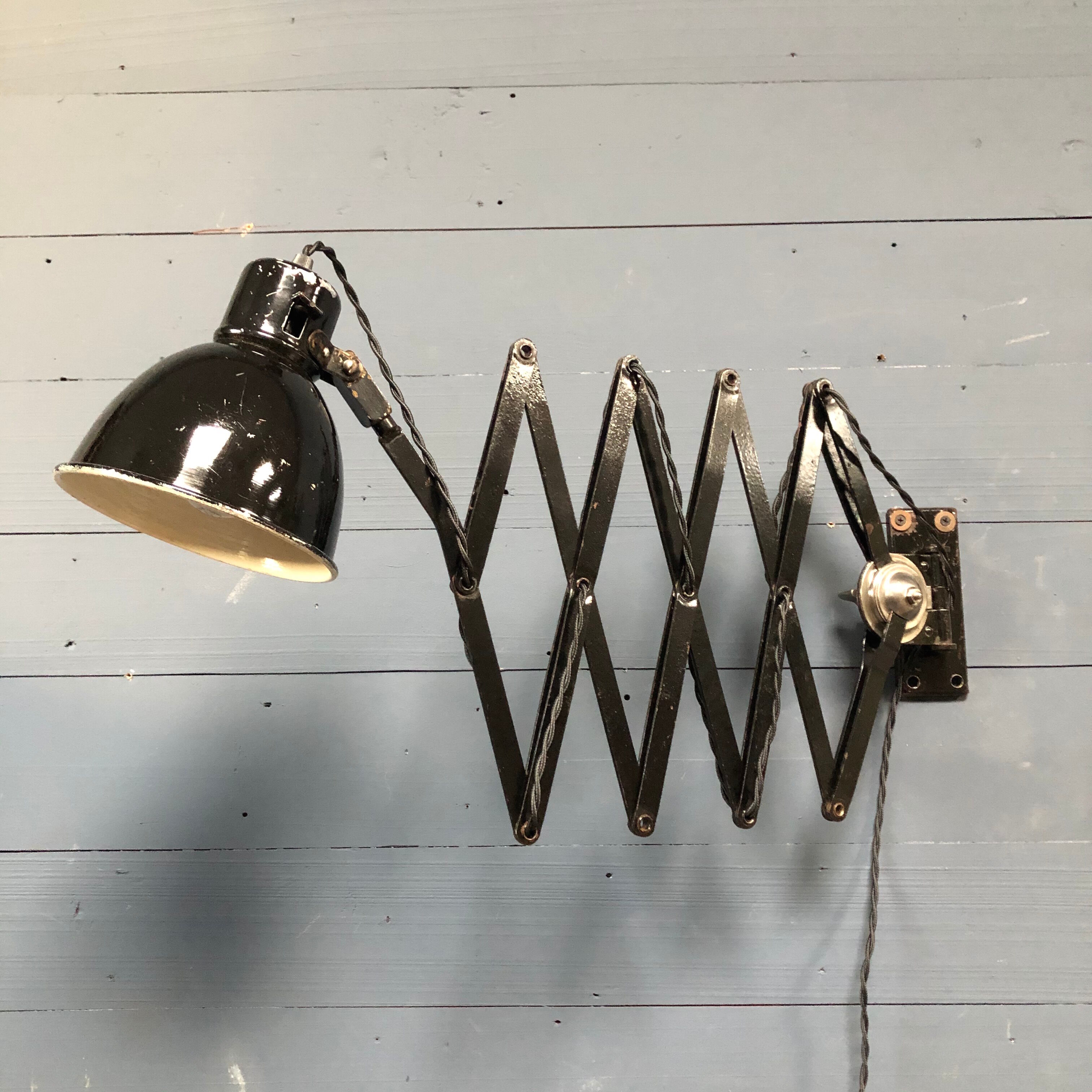 XL black scissor lamp from PeHaWe Leuchten Dresden, German 1940s