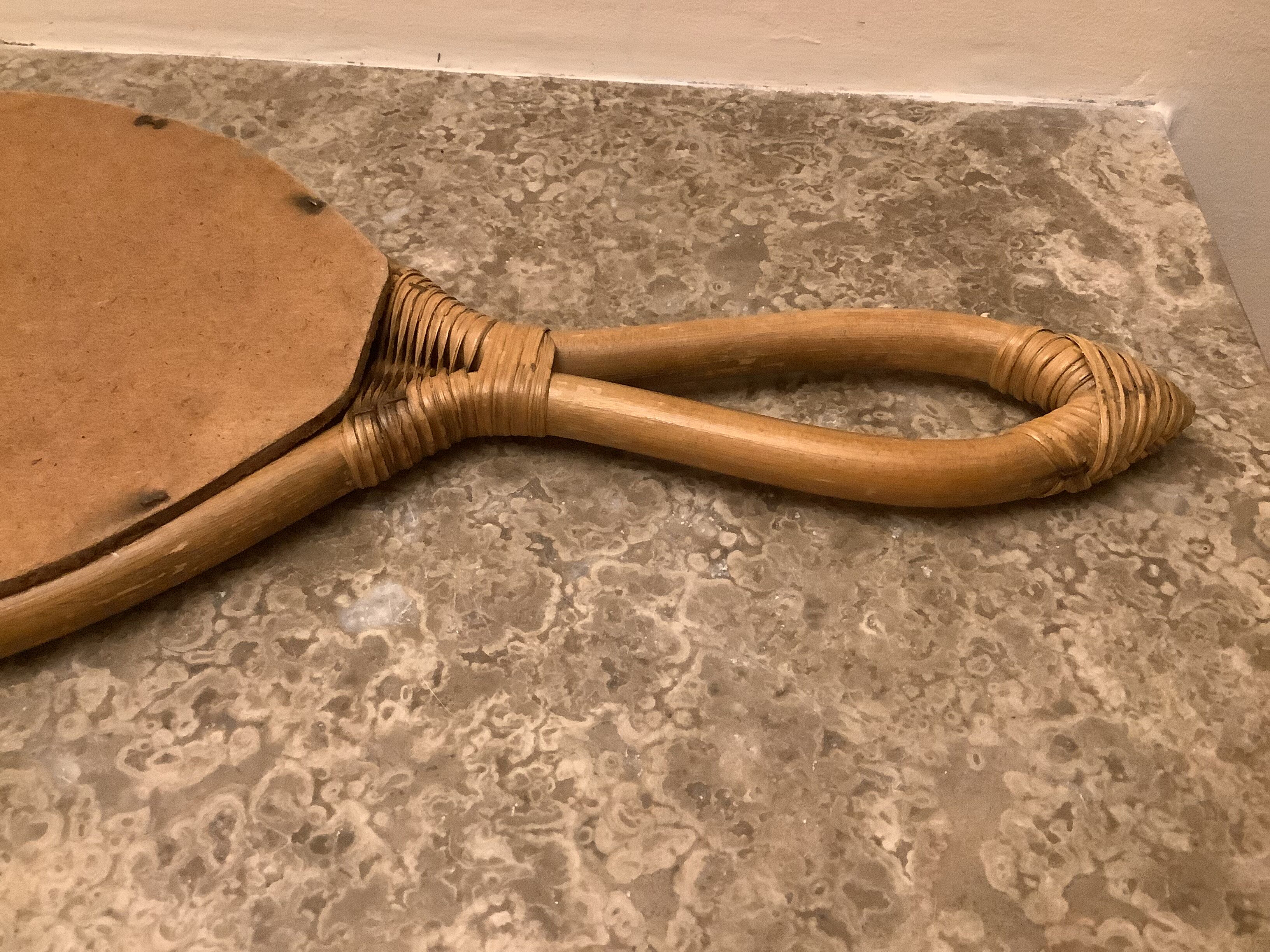 Hand mirror bamboo wicker vintage rattan