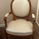 Pair of Louis XVI style medallion armchairs, late 19th / early 20th century.