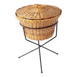 Working tripod wicker sewing box steel 1950 vintage 50s rockabilly