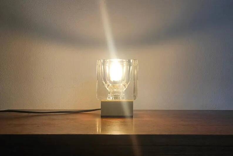 Midcentury Rare Ice Cube Glass Table Lamp, Peill & Putzler, Germany, 1970s