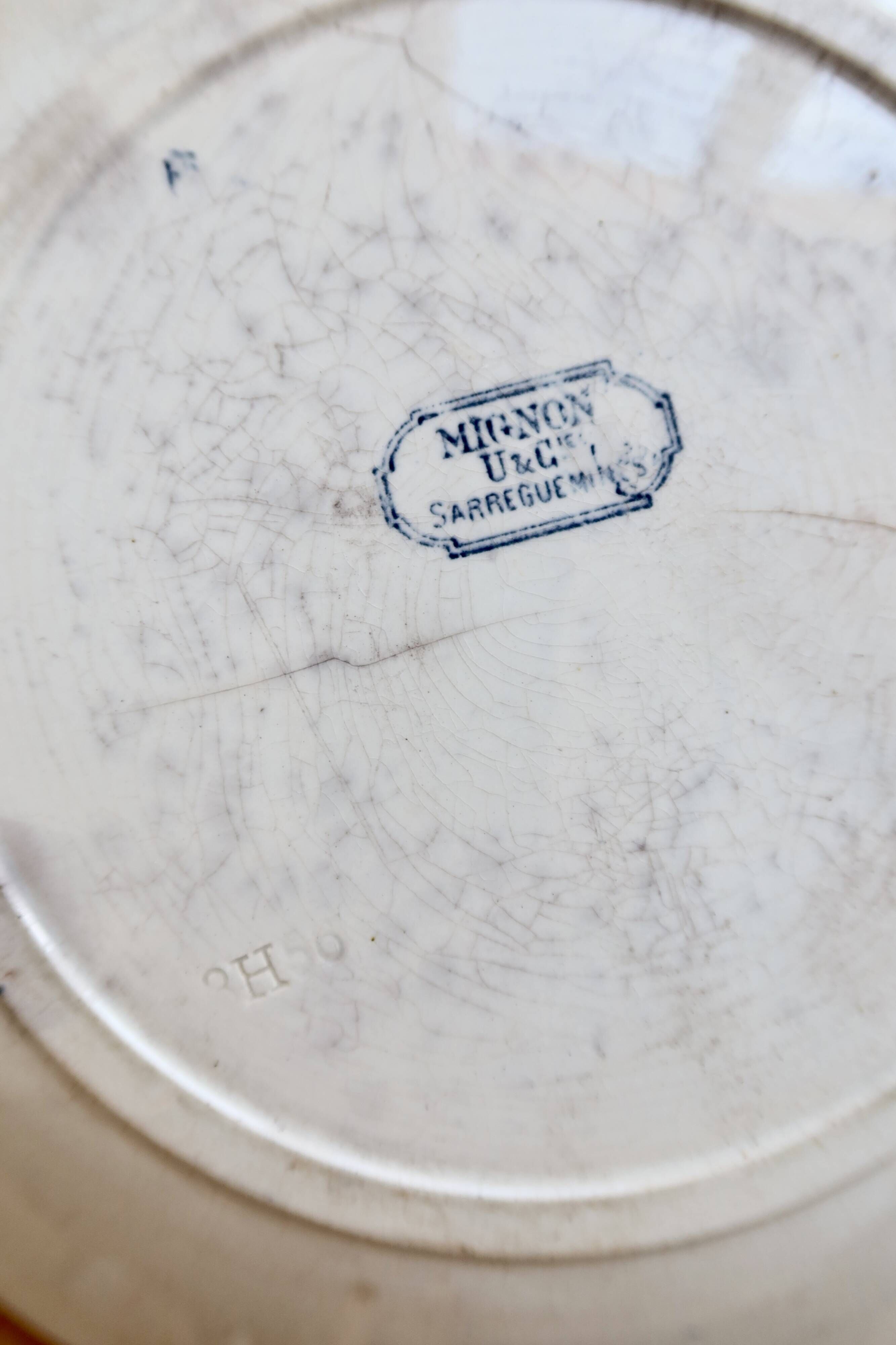 Antique flat plate, ironstone Sarreguemines U&C model Mignon.