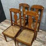 Krieger Paris: series of 4 Louis XVI chairs in burl, rosewood and walnut circa 1880