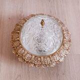 1960s molded glass ceiling light with brass crown