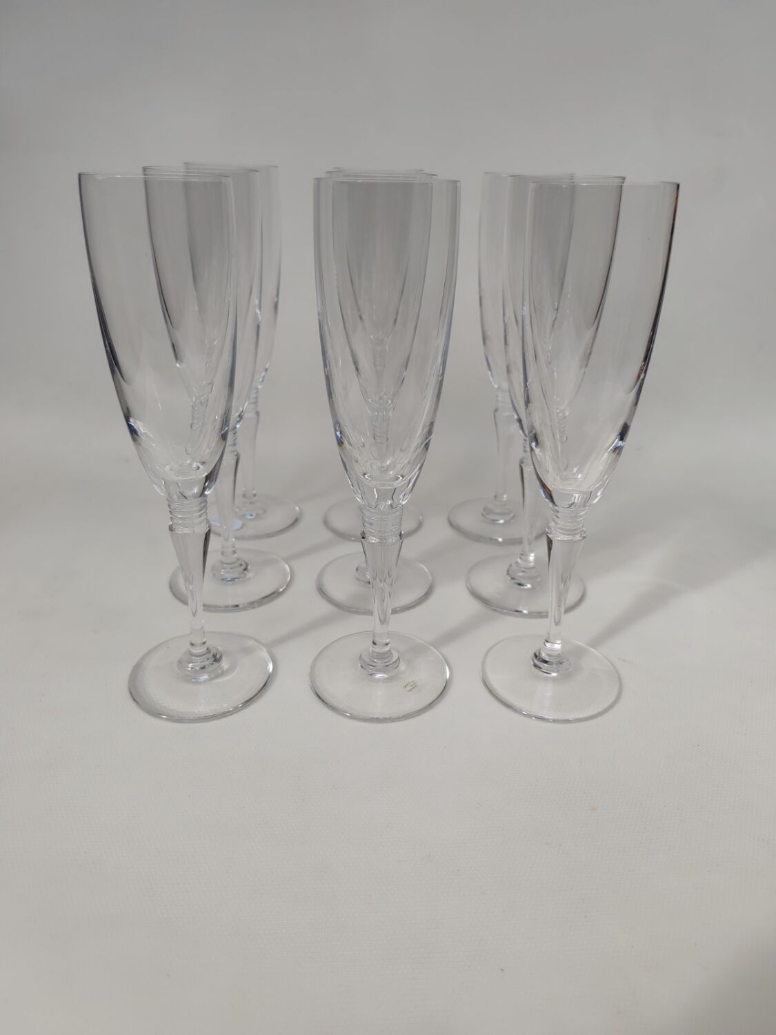 9 crystal champagne flutes from Saint Louis, Grand Lieu model.