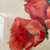 Tableau ancien, nature morte aux coquelicots, années 60