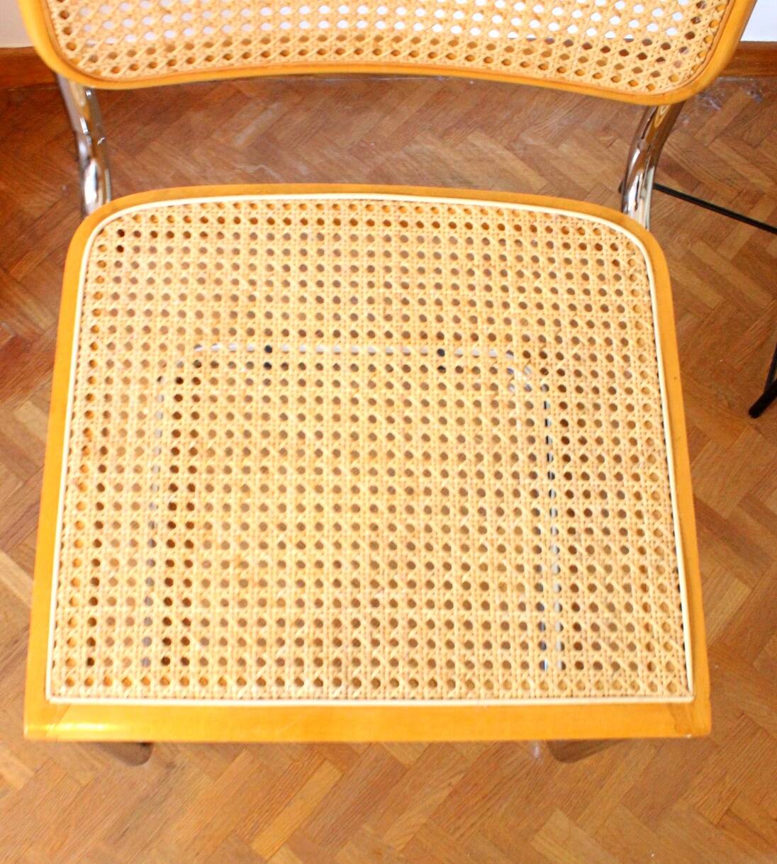 Chair in the B32 style, light wood and cane