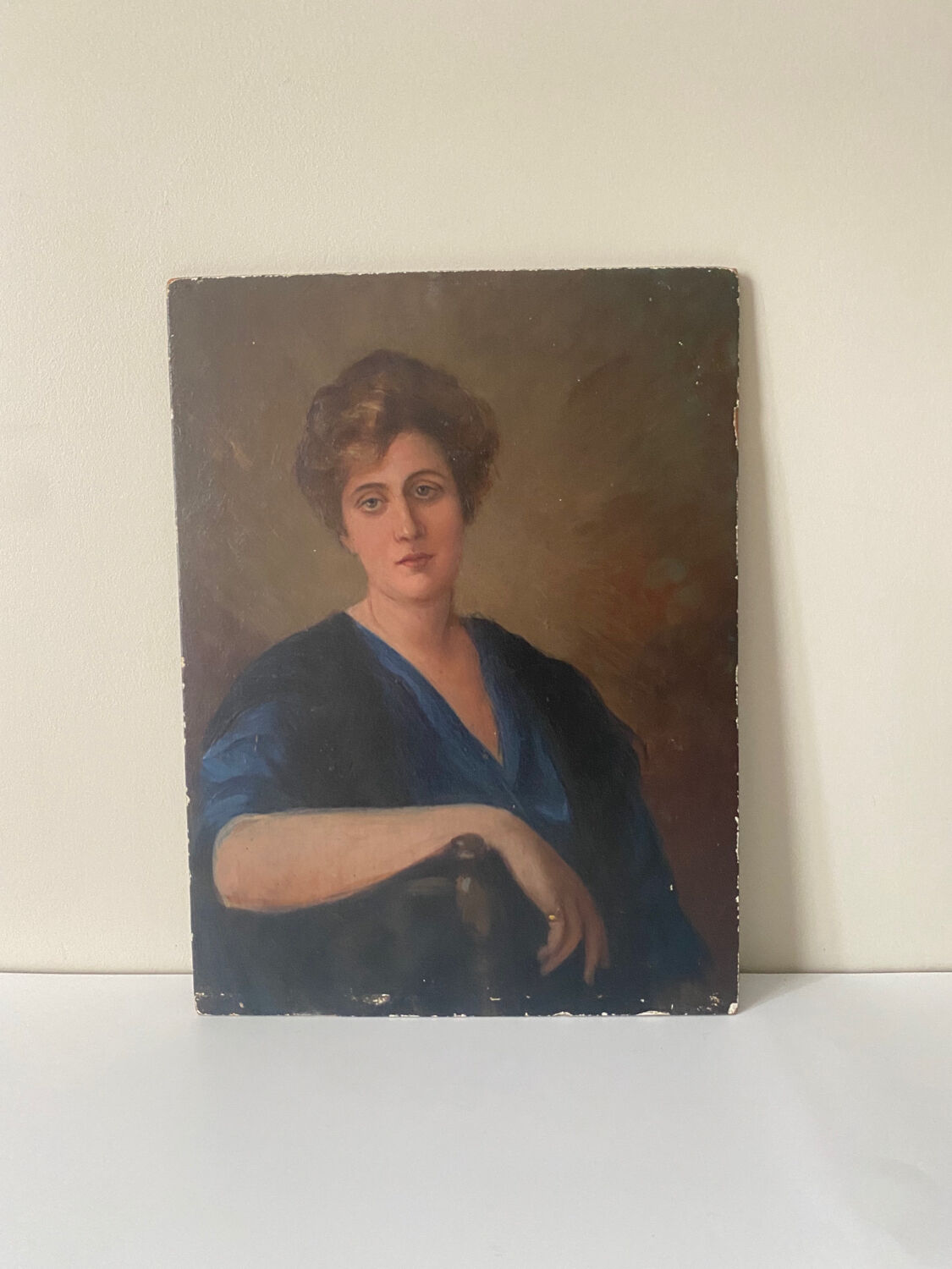 Portrait woman oil on wood