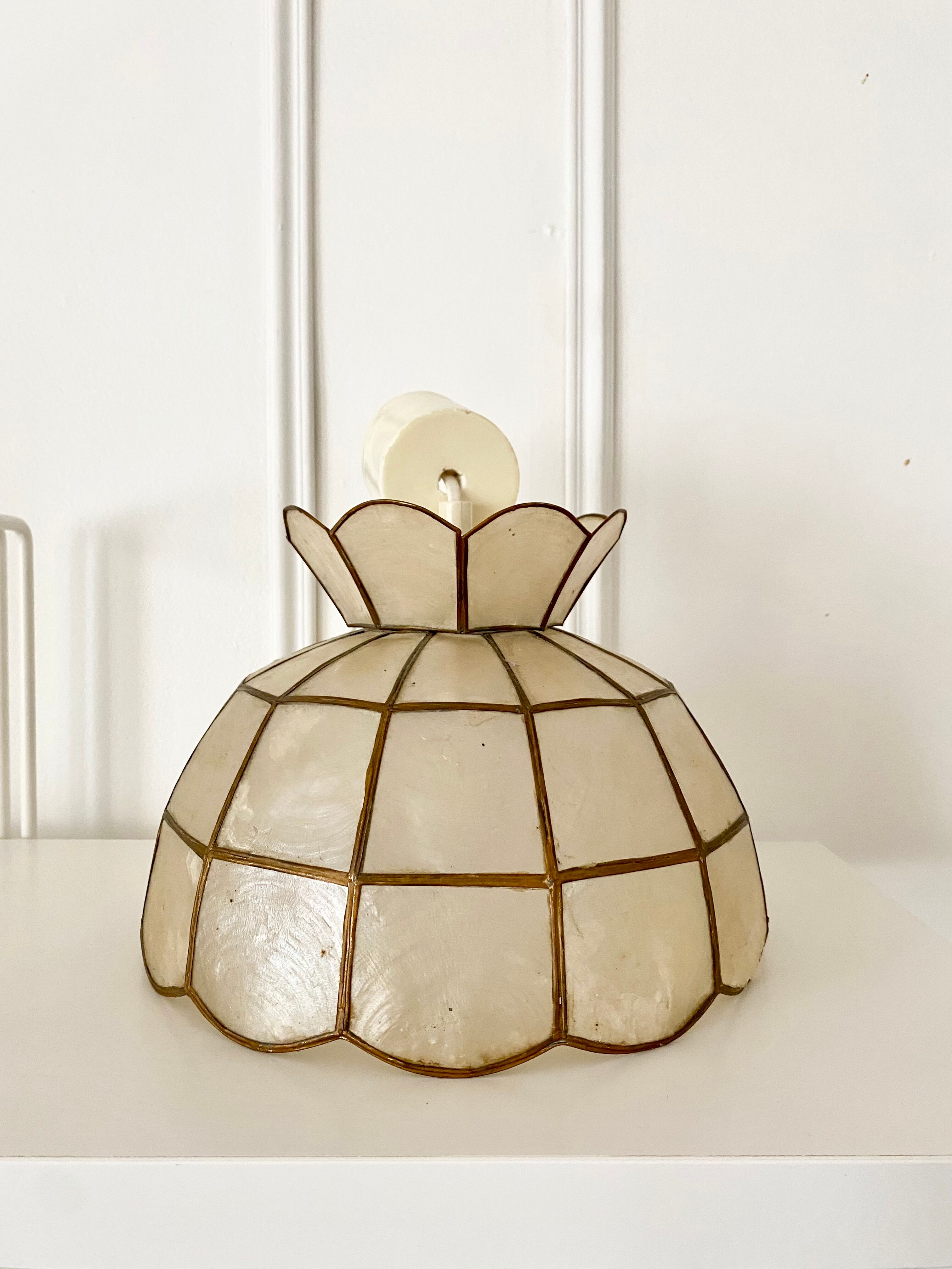 Vintage mother-of-pearl and brass pendant lamp