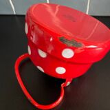 Bouilloire en tôle émaillée rouge à pois blancs